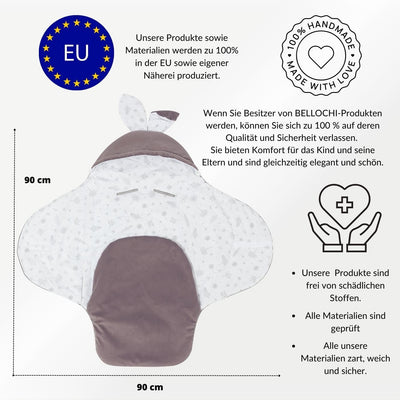 Premium Einschlagdecke Babyschale, Baby Erstausstattung aus Baumwolle für Autositz, Kuscheldecke für