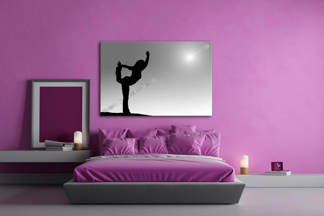 deyoli Silhouette Einer Frau beim Yoga Effekt: Schwarz/Weiss Format: 100x70 als Leinwandbild, Motiv