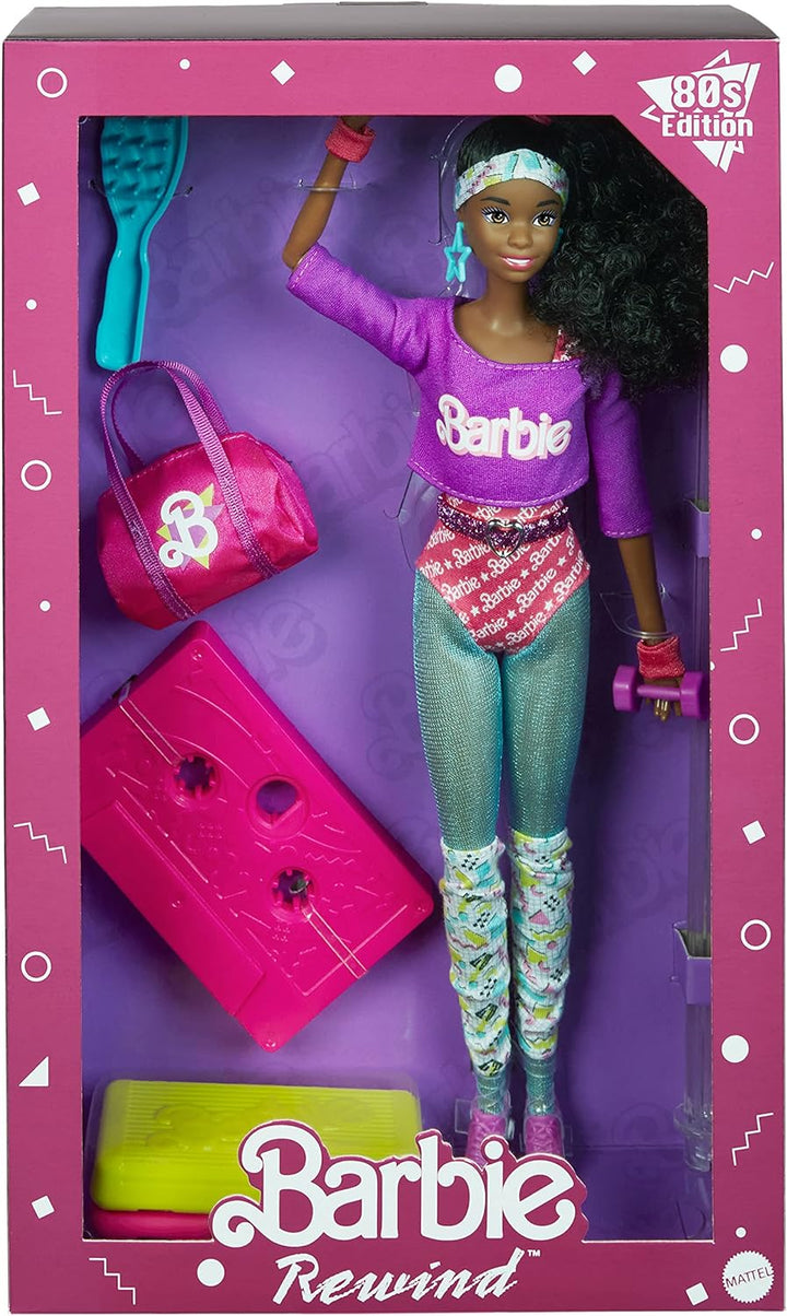 Barbie Rewind 80s Edition Workin' Out Puppe (29,2 cm Brünette) mit Bodysuit, Beinwärmer und Zubehör,