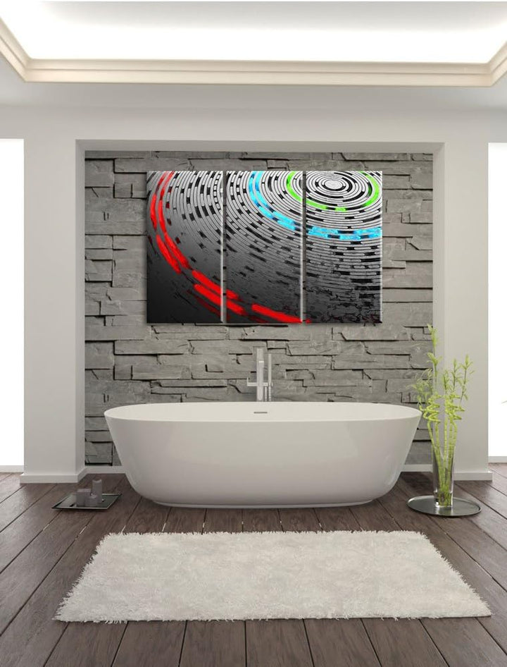 Pixxprint Abstrakte Schallplatte, Love Music Pinsel Effekt 3-Teiler Leinwandbild 120x80 Bild auf Lei