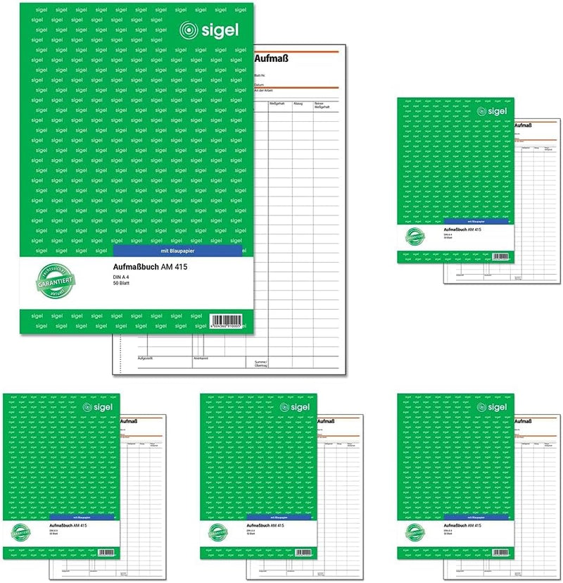 Sigel AM415 Aufmassbuch, mit Blaupapier, DIN A4, 50 Blatt (Packung mit 5) A4 (Packung mit 5) mit Bla
