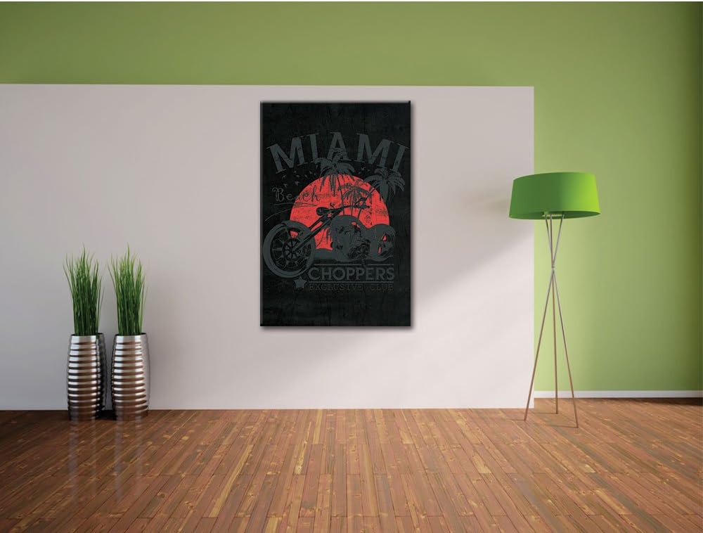 Dark Miami-Choppers black Bild auf Leinwand, XXL riesige Bilder fertig gerahmt mit Keilrahmen, Kunst