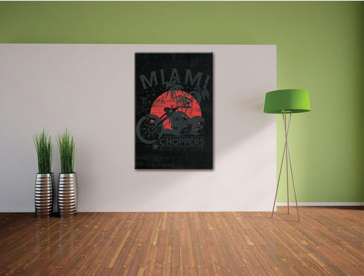 Dark Miami-Choppers black Bild auf Leinwand, XXL riesige Bilder fertig gerahmt mit Keilrahmen, Kunst