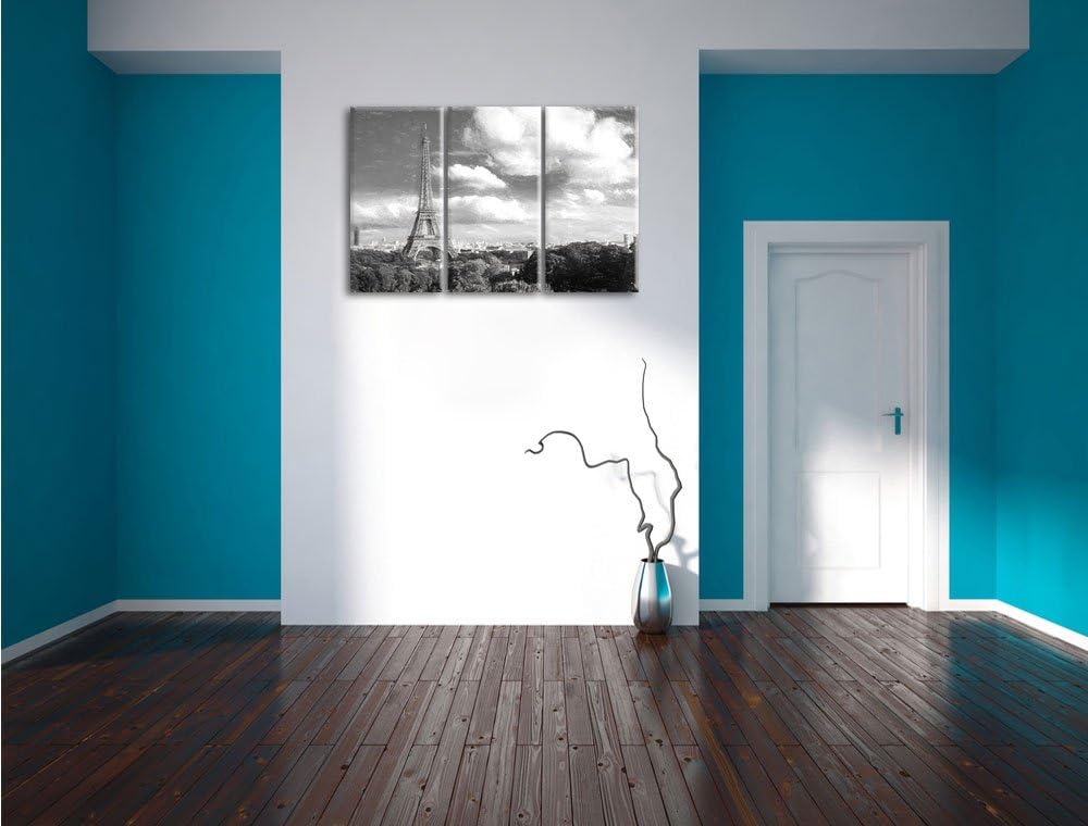 Pixxprint Riesiger Eiffelturm in Paris Kohle Zeichnung Effekt 3-Teiler Leinwandbild 120x80 Bild auf