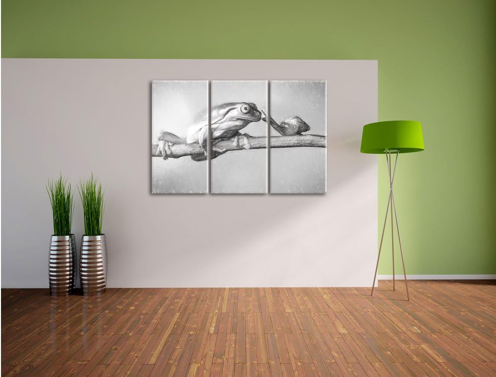 Pixxprint Frosch und Schnecke Kunst als Leinwandbild 3 teilig/Grösse: 3 Teilig (120x80) / Wandbild/K
