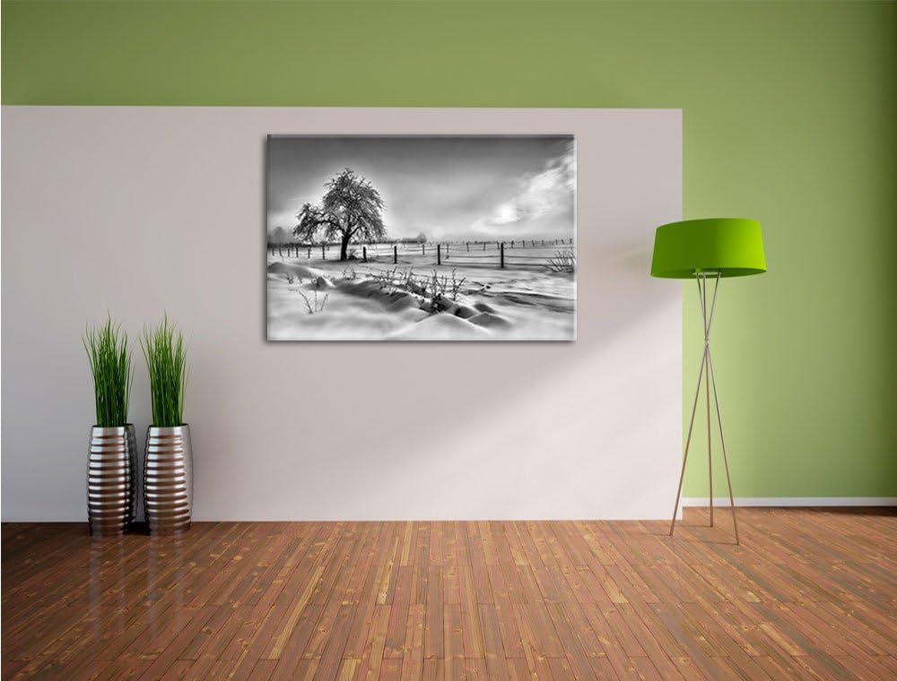 Pixxprint Baum in Winterlandschaft als Leinwandbild/Grösse: 100x70 cm/Wandbild/Kunstdruck/fertig bes