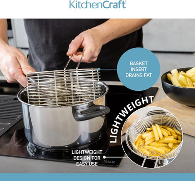 KitchenCraft Grosser Pommes Kochtopf mit Frittierkorb und Deckel, Fritteuse Topf für alle Herdarten