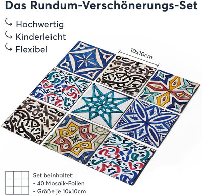 40 Stück Fliesenfolie für Küche und Bad 10x10 cm - Mosaikfliesen, Fliesensticker - Sticker Fliesen s
