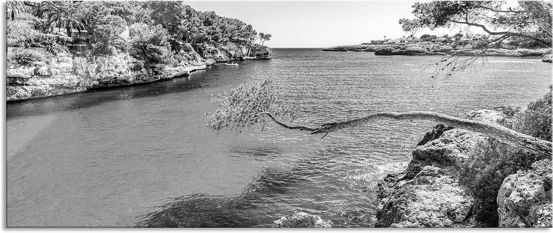 Glasbild Panorama | Wandbild aus Echtglas | Mallorca Bay Cove | 100x40 cm | inkl. Aufhängung und Abs