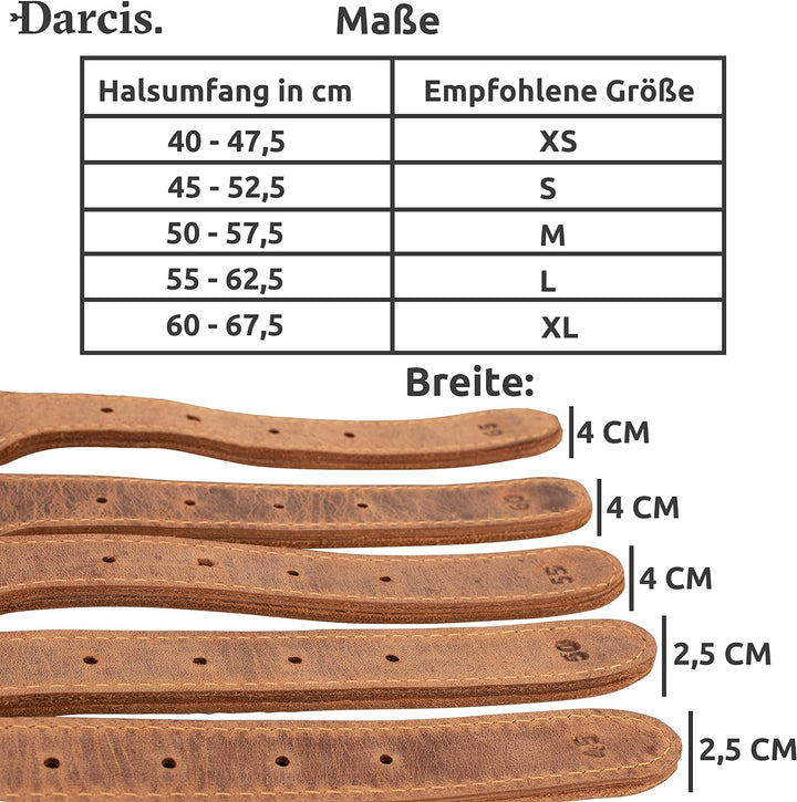 Darcis Hundehalsband Braun - Extrem Robustes Lederhalsband aus hochwertigem Rindsleder - Ideal für S