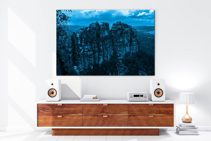 Sandsteinformationen in der Schweiz Format: 80x60 Effekt: Monocrome Blau als Leinwand, Motiv fertig