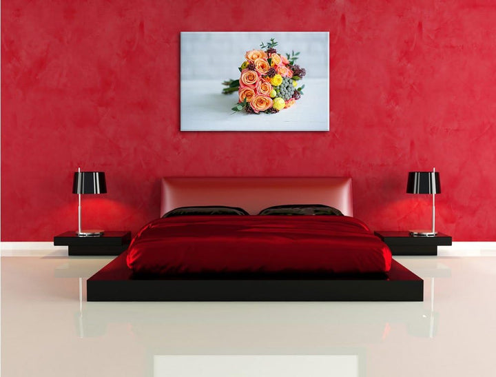 Romantischer Blumenstrauss, Format: 100x70 auf Leinwand, XXL riesige Bilder fertig gerahmt mit Keilr