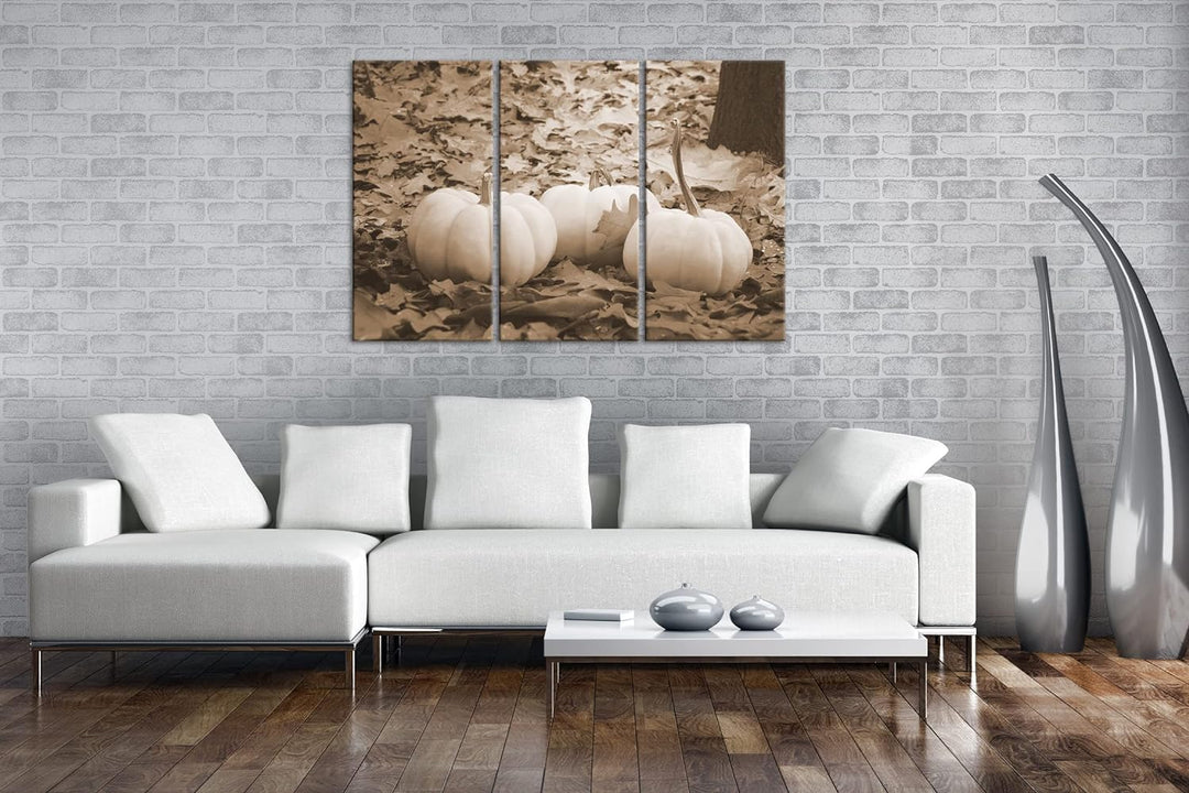 deyoli Herbstliche Kürbise Effekt: Sepia Format: 3Teilig als Leinwandbild, Motiv fertig gerahmt auf