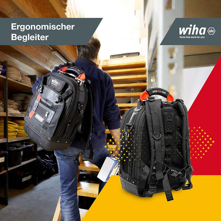 Wiha Profi Werkzeugrucksack bestückt mit Werkzeug 26-teilig (45153) für Elektriker I Werkzeugtasche,