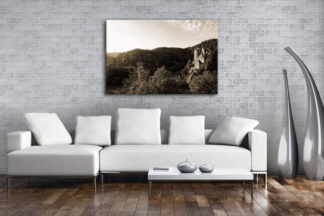 deyoli Burg Eltz im blühendem Grünen Format: 120x80 Effekt: Sepia als Leinwand, Motiv fertig gerahmt