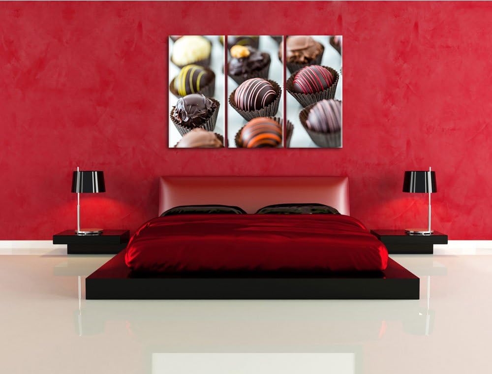 Süsse Pralinen als 3-Teiler Leinwandbild 120x80 Bild auf Leinwand, XXL riesige Bilder fertig gerahmt