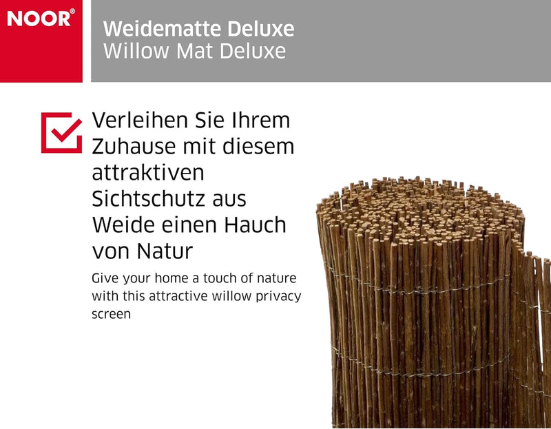 NOOR Weidematte Deluxe 0,90 x 3,00m I Natürliche Weidesichtschutzmatte mit verwobenem, verzinktem Dr