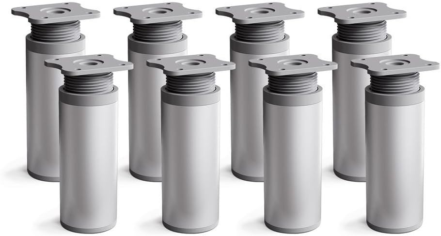 sossai® Design-Möbelfüsse MFR1 | höhenverstellbar | 8er Set | Rund-Profil - Ø 40 mm | Farbe: Alu | H