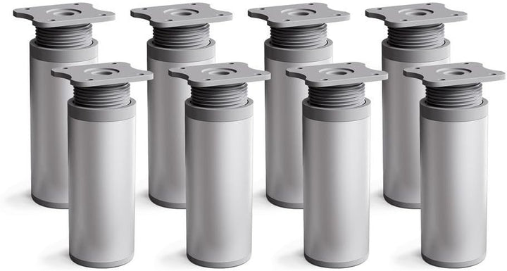 sossai® Design-Möbelfüsse MFR1 | höhenverstellbar | 8er Set | Rund-Profil - Ø 40 mm | Farbe: Alu | H