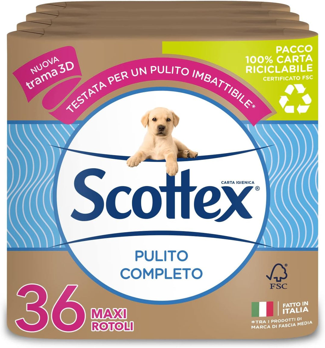 Scottex Komplettes Toilettenpapier, 36 Rollen Maxi, umweltfreundliche Verpackung aus Papier