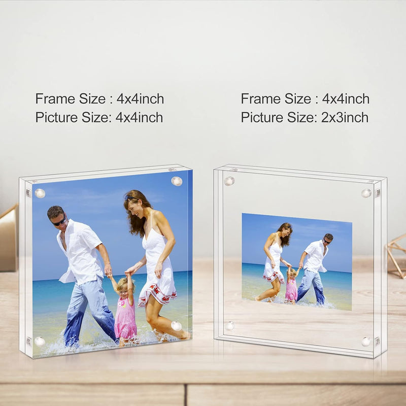 AMEITECH Acrylbilderrahmen, 10 x 10 cm, klares, doppelseitiges Blockset, rahmenloser magnetischer Fo