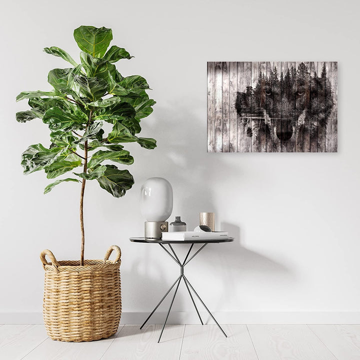 Feeby Vlies Leinwandbild Wolf Natur 120x80 cm Druckbild Wandbild Wanddekoration Deko Wand Aesthetic