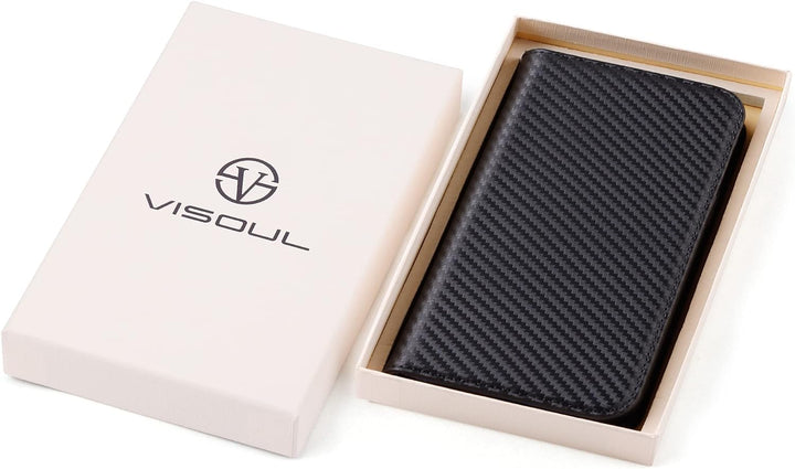 VISOUL iPhone 13 Pro Hülle, Handyhülle [100% Karbonfaser-Leder] [RFID Schutz] [Schützt vor Stoss] [S
