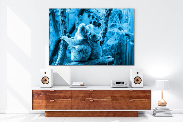 deyoli niedliche Koala Mutter mit ihrem Kind Format 80x60 Effekt: Monocrome Blau als Leinwandbild, M