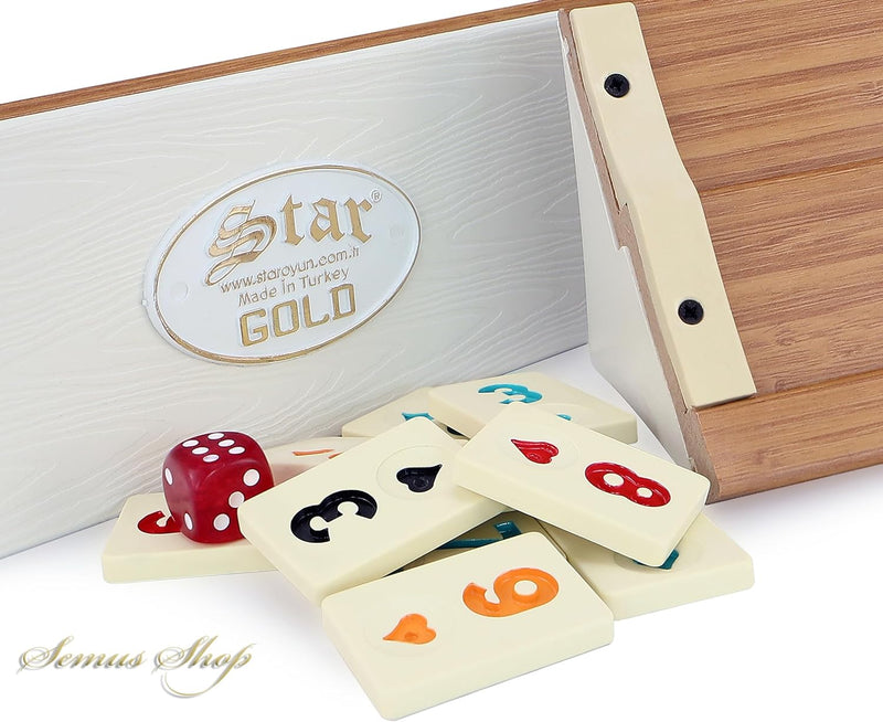 Original Star Rummy/Okey Gold aus Holz Plastik mit Melamin Steine Okey Takimi (Hell)