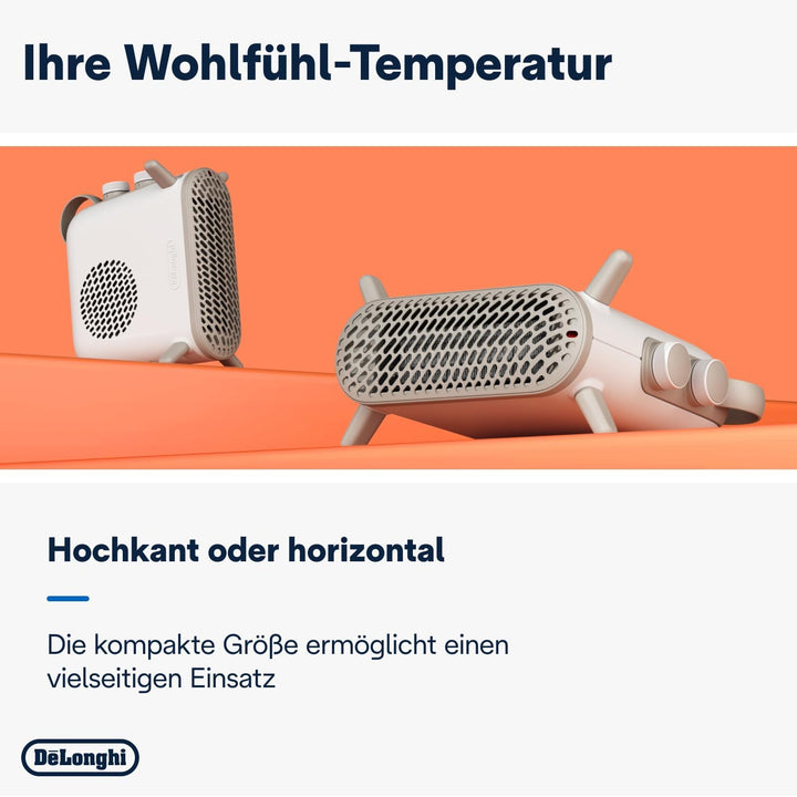 De'Longhi Capsule Fit HFS70B20.WH, leiser Heizlüfter, vertikale und horizontale Positionierung, elek
