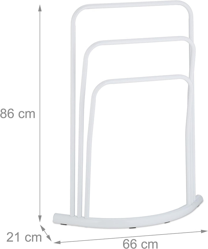 Relaxdays Handtuchhalter stehend, Metall, 3 Stangen, HxBxT: 86 x 66 x 21 cm, Handtuchständer Badezim