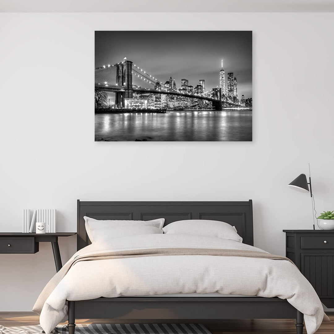 Feeby Vlies Leinwandbild XXL New York Manhattan Brooklyn Brücke 120x80 cm Wandbild Kunst Bilder Schl