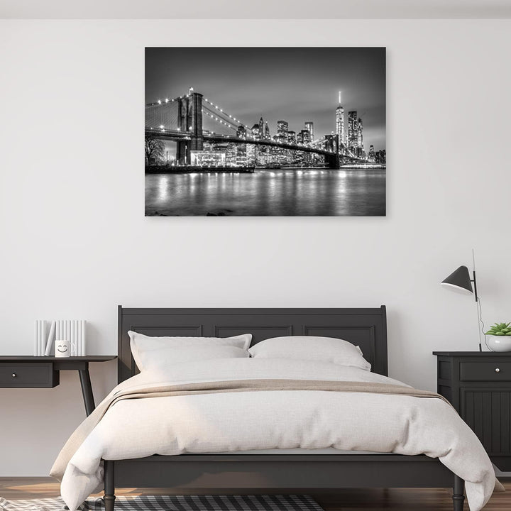 Feeby Vlies Leinwandbild XXL New York Manhattan Brooklyn Brücke 120x80 cm Wandbild Kunst Bilder Schl