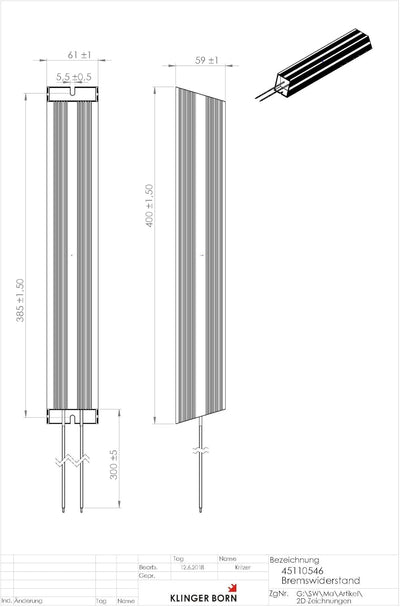 Bremswiderstand für Parker AC10, 3Ph-400V, 11kW - 60Ohm/1100W