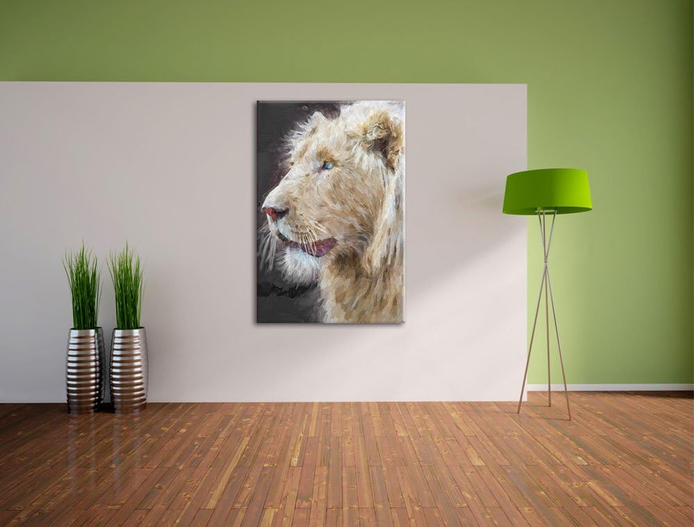 stolzer weisser Löwe schwarz/weiss Deluxe Format: 100x70 cm auf Leinwand, XXL riesige Bilder fertig
