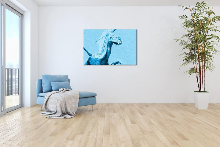 deyoli freundlicher Drache Format: 80x60 Effekt: Monocrome Blau als Leinwand, Motiv fertig gerahmt a