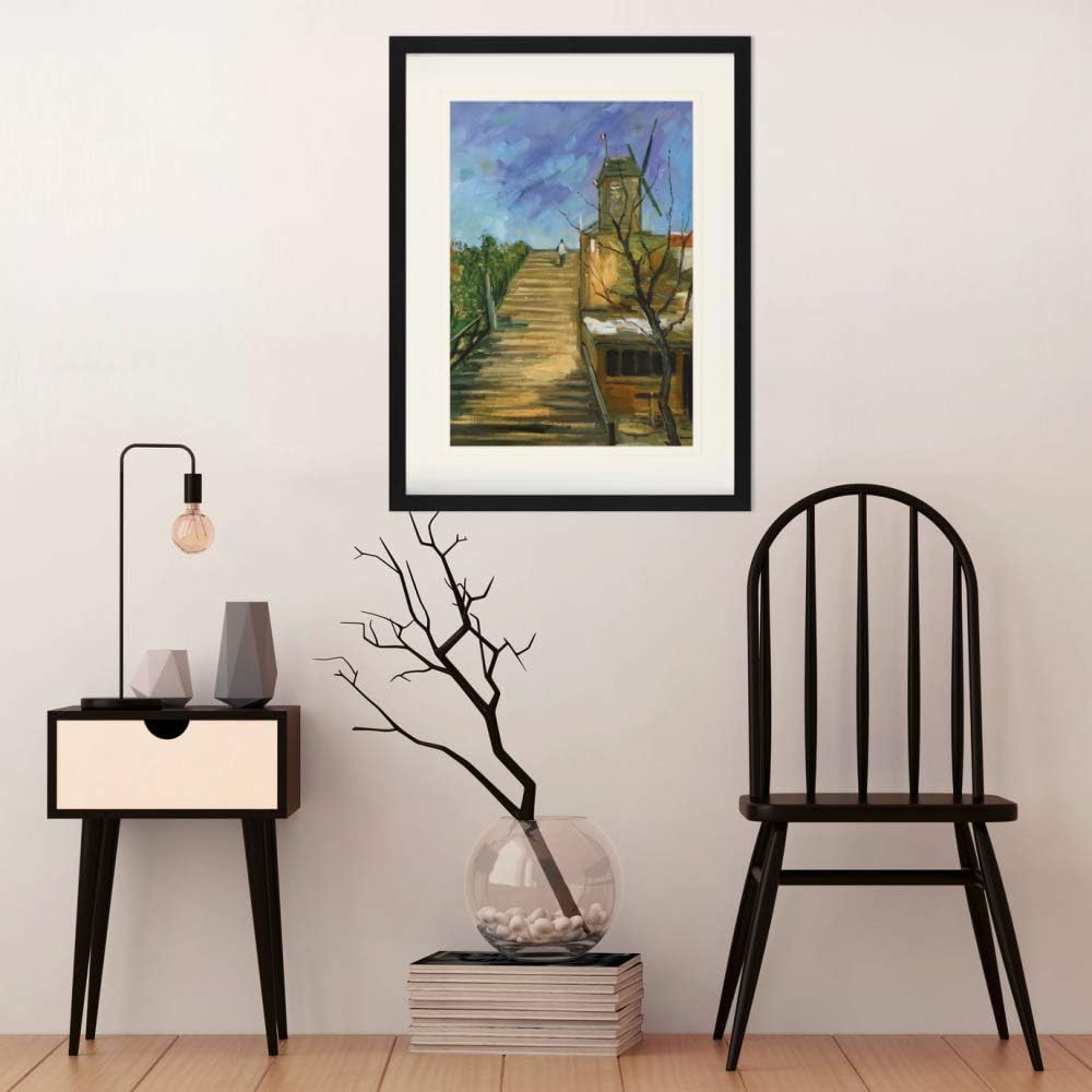 1art1 Vincent Van Gogh Poster Windmühle Auf Dem Montmartre, 1886 Gerahmtes Bild Mit Edlem Passeparto