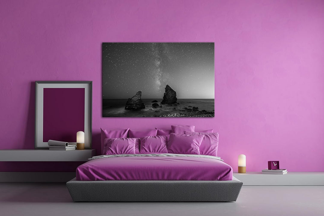 deyoli atemberaubender Sternenhimmel am Meer Effekt: Schwarz/Weiss Format: 80x60 als Leinwandbild, M