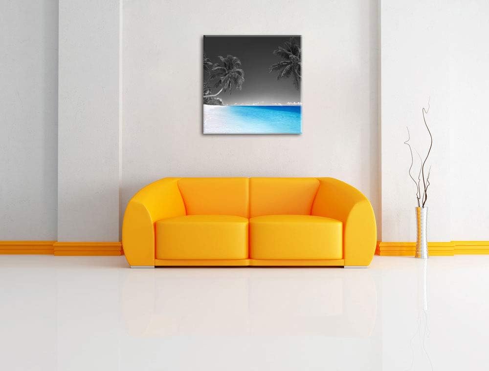 Pixxprint schöne Palmen über dem Meer schwarz/weiss, Format: 70x70 auf Leinwand, 70x70