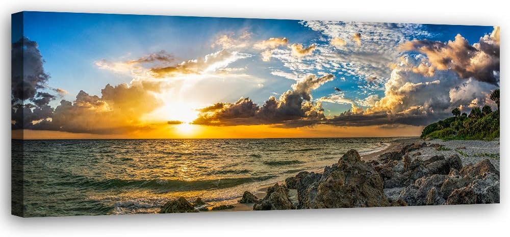 Feeby Wandbild Sonnenuntergang Druckbild Leinwandbild Natur Blau 120x40 cm Leinwandbild 120x40 cm Bl