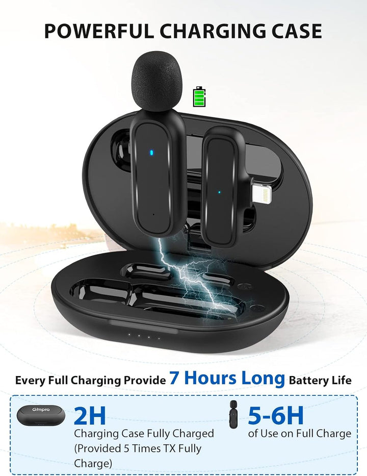 Handy Mikrofon Mini,Gimpro MC1(A) 2.4GHz【Lightning】PLUG&PLAY Ansteckmikrofon mit Ladekoffer 3 Mode D