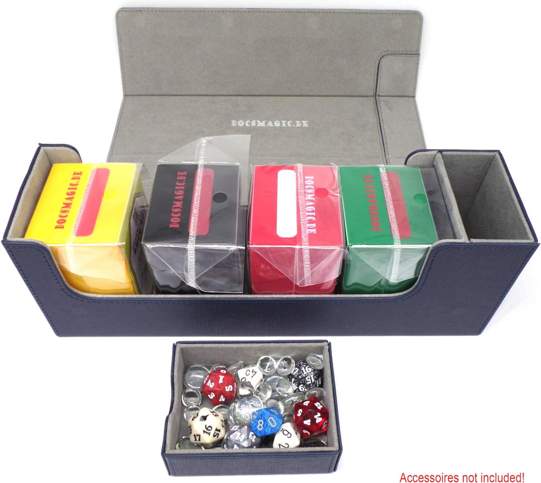 docsmagic.de Premium Magnetic Tray Long Box Dark Blue Medium - Card Deck Storage - Kartenbox Aufbewa