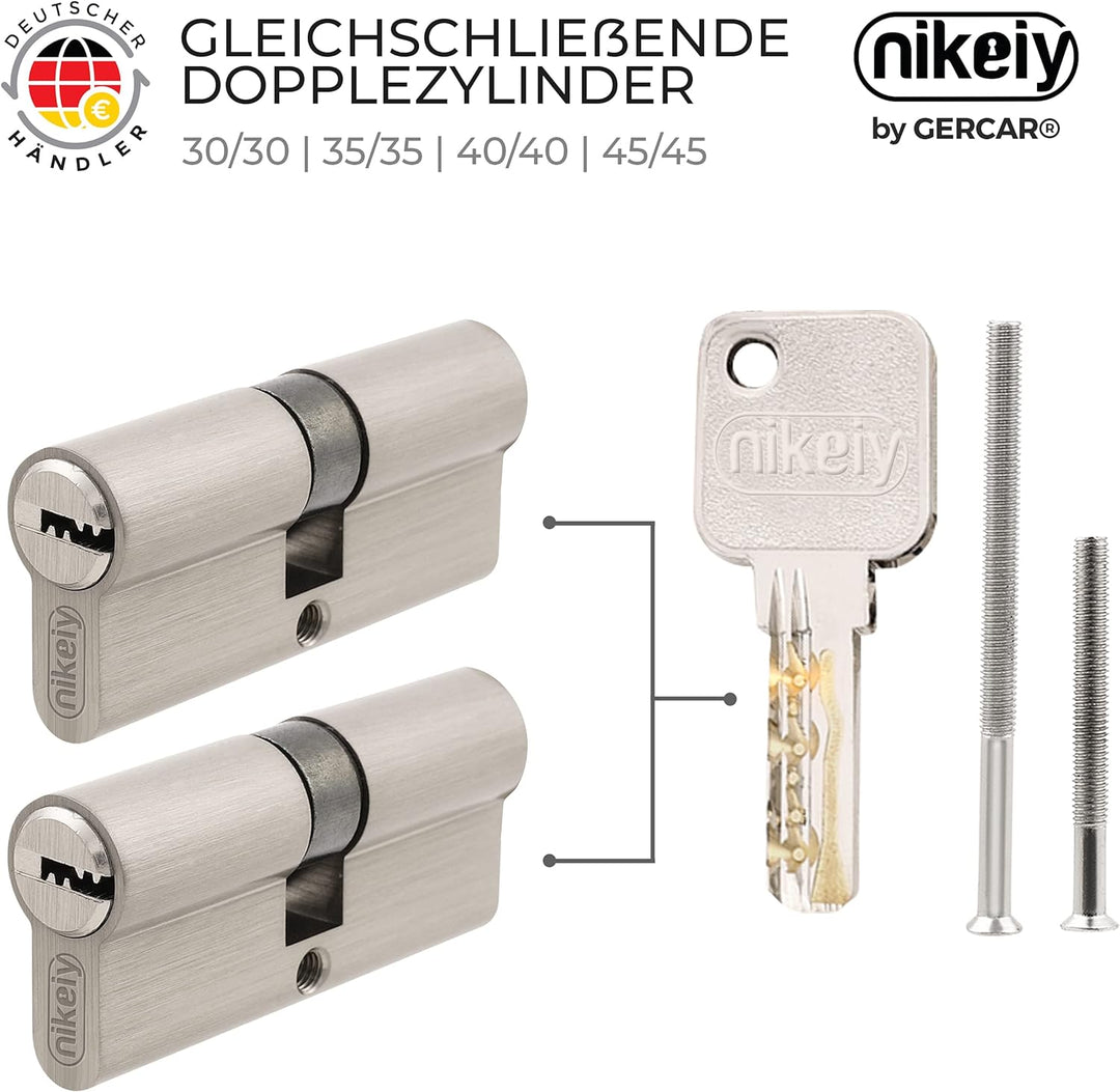 GERCAR Pro Profilzylinder 35/35 Massiver Schliesszylinder gleichschliessend 2er Set Doppelzylinder Z