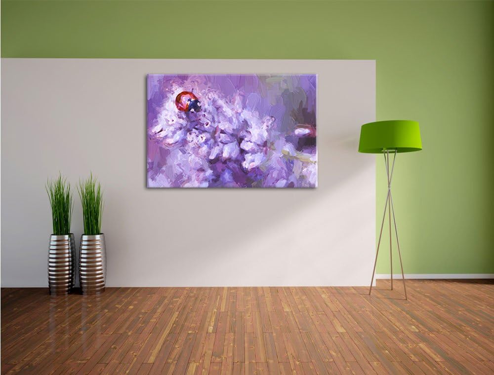 Pixxprint Marienkäfer auf Lavendel als Leinwandbild/Grösse: 100x70 cm/Wandbild/Kunstdruck/fertig bes
