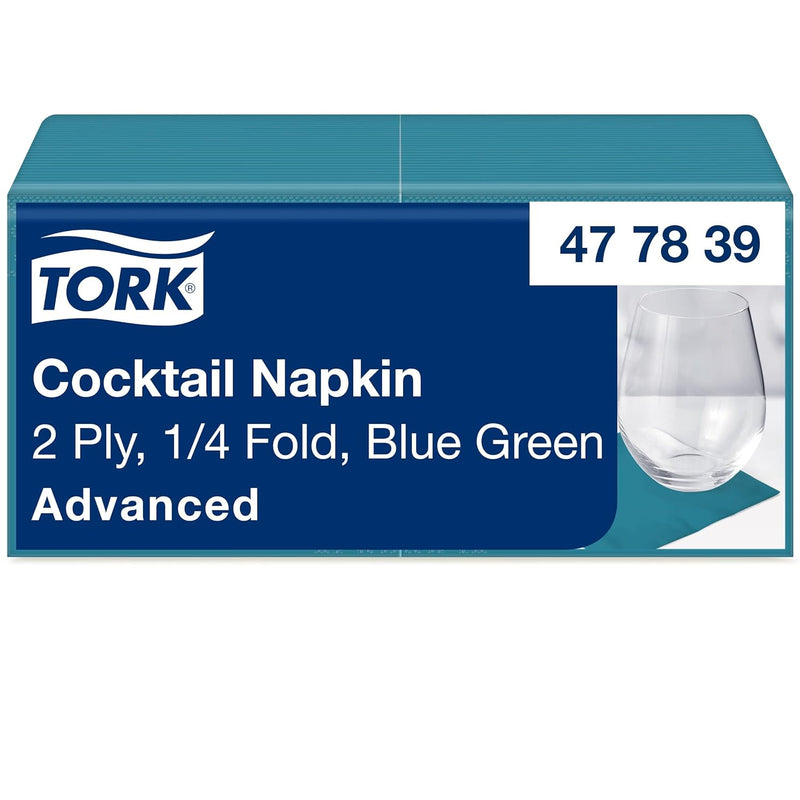 Tork 477839 Cocktailservietten Blaugrün / Cocktail Serviette in Advanced Qualität mit 1/4 Falz / 12