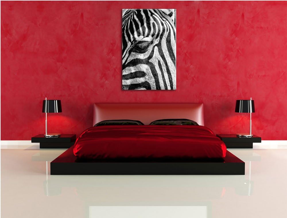 Monocrome, Zebra Porträt , Format: 100x70 auf Leinwand, XXL riesige Bilder fertig gerahmt mit Keilra