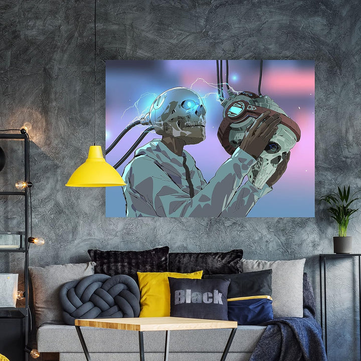 wandmotiv24 Totenkopf Wandbild aus Acrylglas, Grösse 100x75cm, Querformat, Skelett mit Maske, Techni