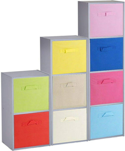 URBNLIVING Bücherregal aus Holz, 2 Etagen + 2 cremefarbene Schubladen, Grau 2 Ablagefächer Cremefarb