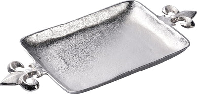 MichaelNoll Tablett Lilie - Servierbrett Servierplatte Aluminium Silber - Serviertablett aus Metall