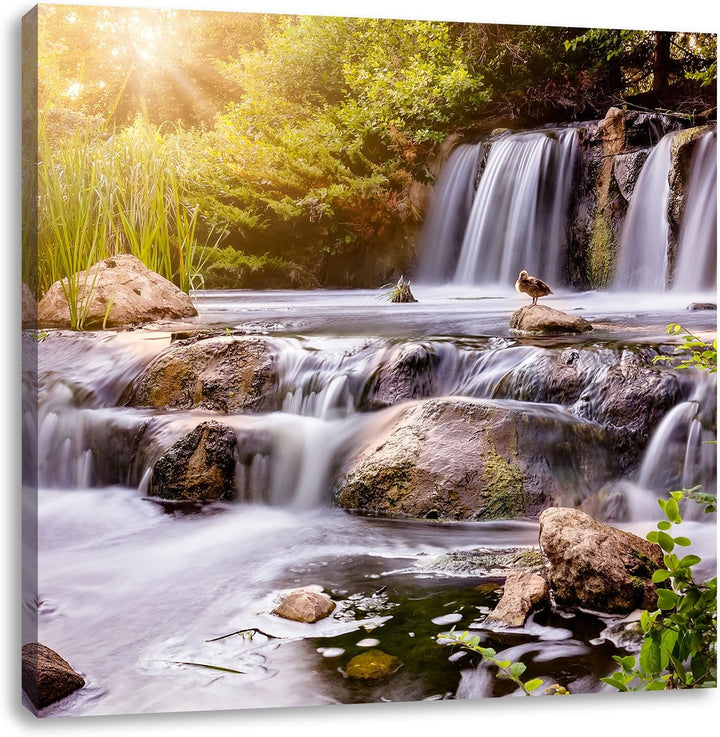 Pixxprint Wasserfall als Leinwandbild Quadratisch/Grösse: 70x70 / Wandbild/Kunstdruck/fertig bespann